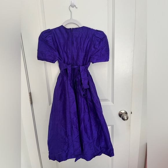 Vintage Jessica McClintock purple silk formal short sleeve midi dress - Picture 2 of 5